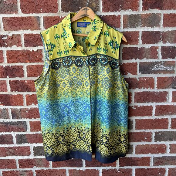 NWT Pendleton 100% Washable Silk Southwest Print Button Down Shirt Sz XL - Picture 1 of 6